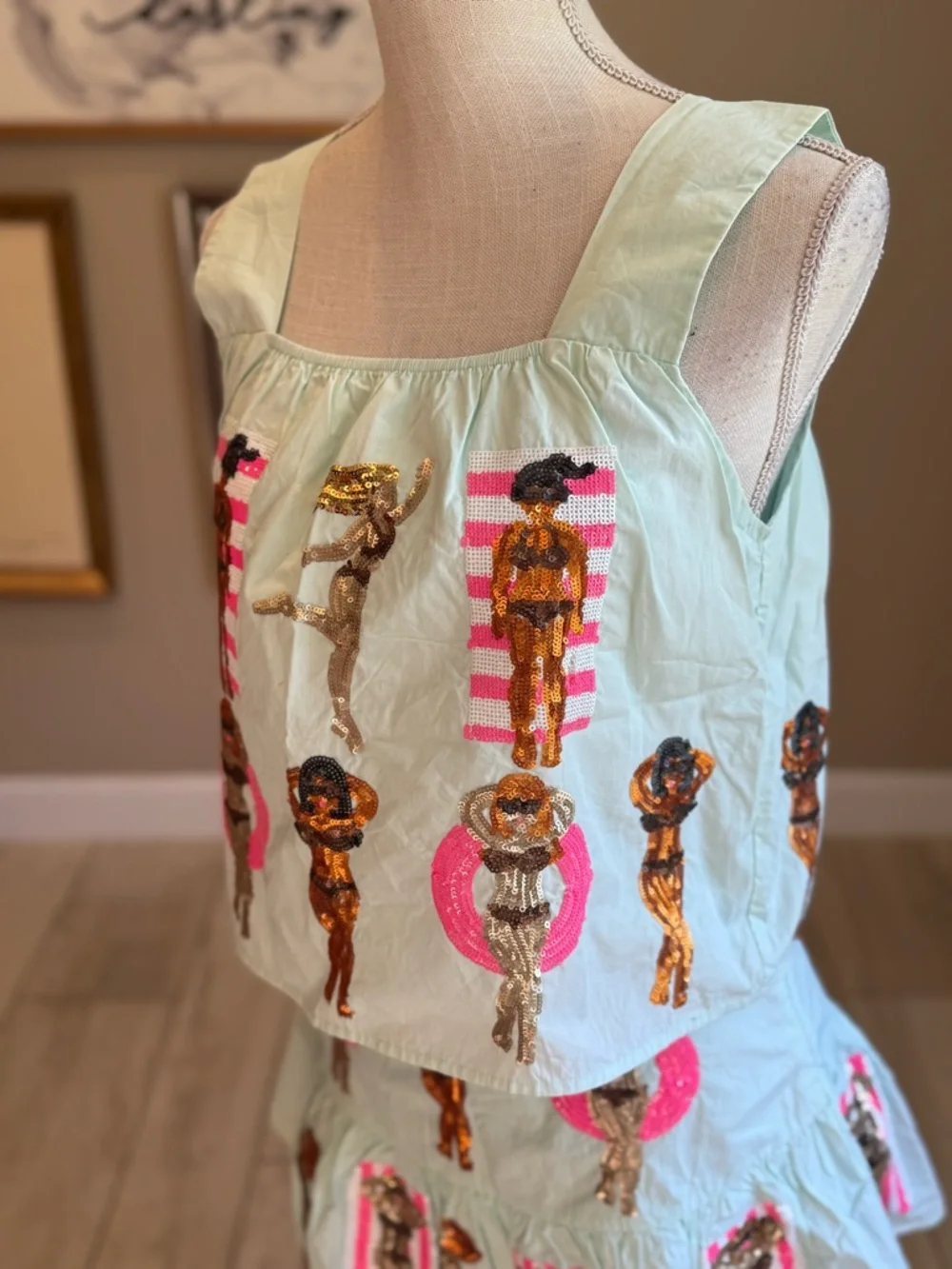 QUEEN OF SPARKLES Mint Sequin Pool Party Tank and Skirt Set - Picture 9 of 13